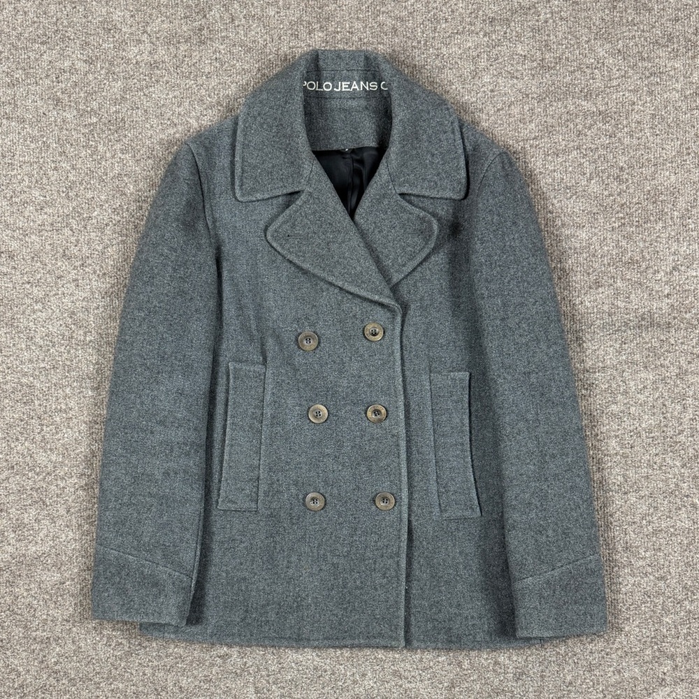 Vintage Polo Jeans Co Grey Wool Short Double Breasted Preppy Pea Coat Women’s S